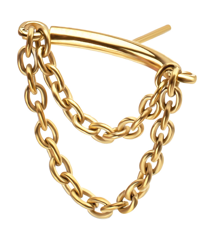 24kt Gold PVD Hidden Curved Bar Double Dangle Chain Titanium Threadless Top