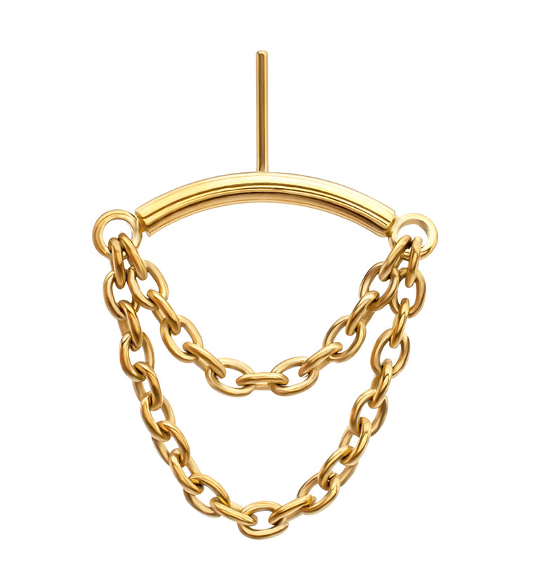 24kt Gold PVD Hidden Curved Bar Double Dangle Chain Titanium Threadless Top
