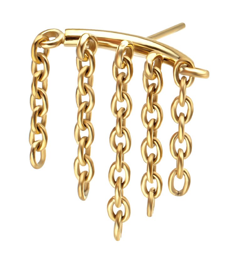 24kt Gold PVD Hidden Curved Bar Multi Dangle Chain Titanium Threadless Top