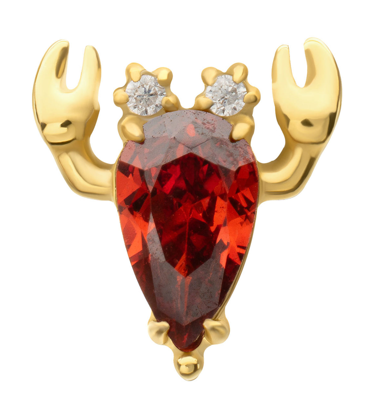 24kt Gold PVD Lobster Teardrop Red CZ Titanium Threadless Top