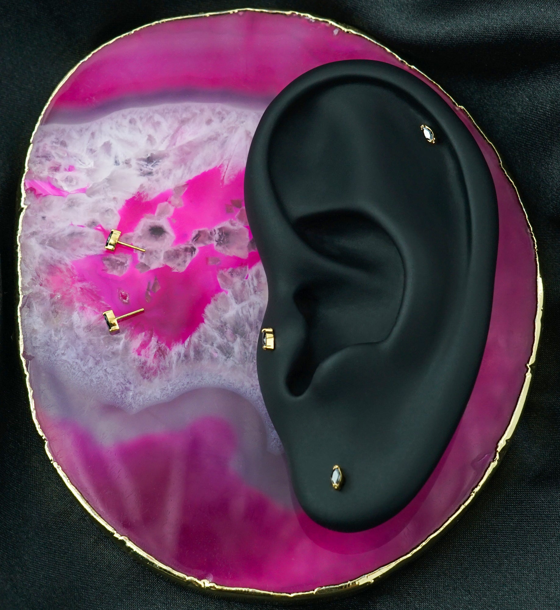 24kt Gold PVD Mini Empress Black CZ Threadless Titanium Top