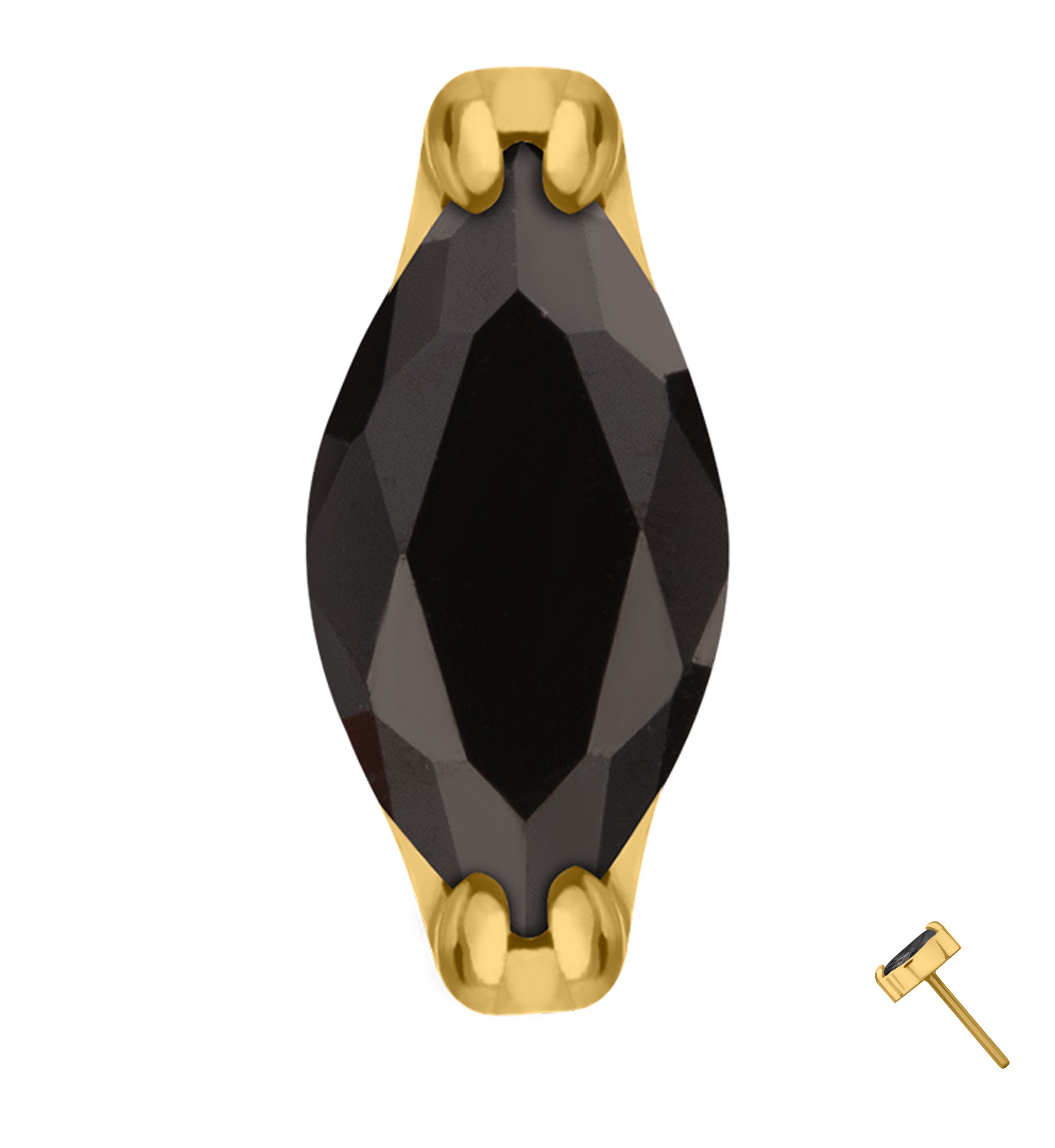24kt Gold PVD Mini Empress Black CZ Threadless Titanium Top