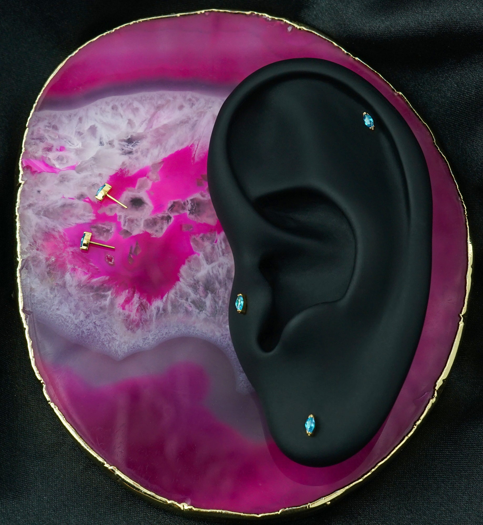 24kt Gold PVD Mini Empress Blue Topaz CZ Threadless Titanium Top