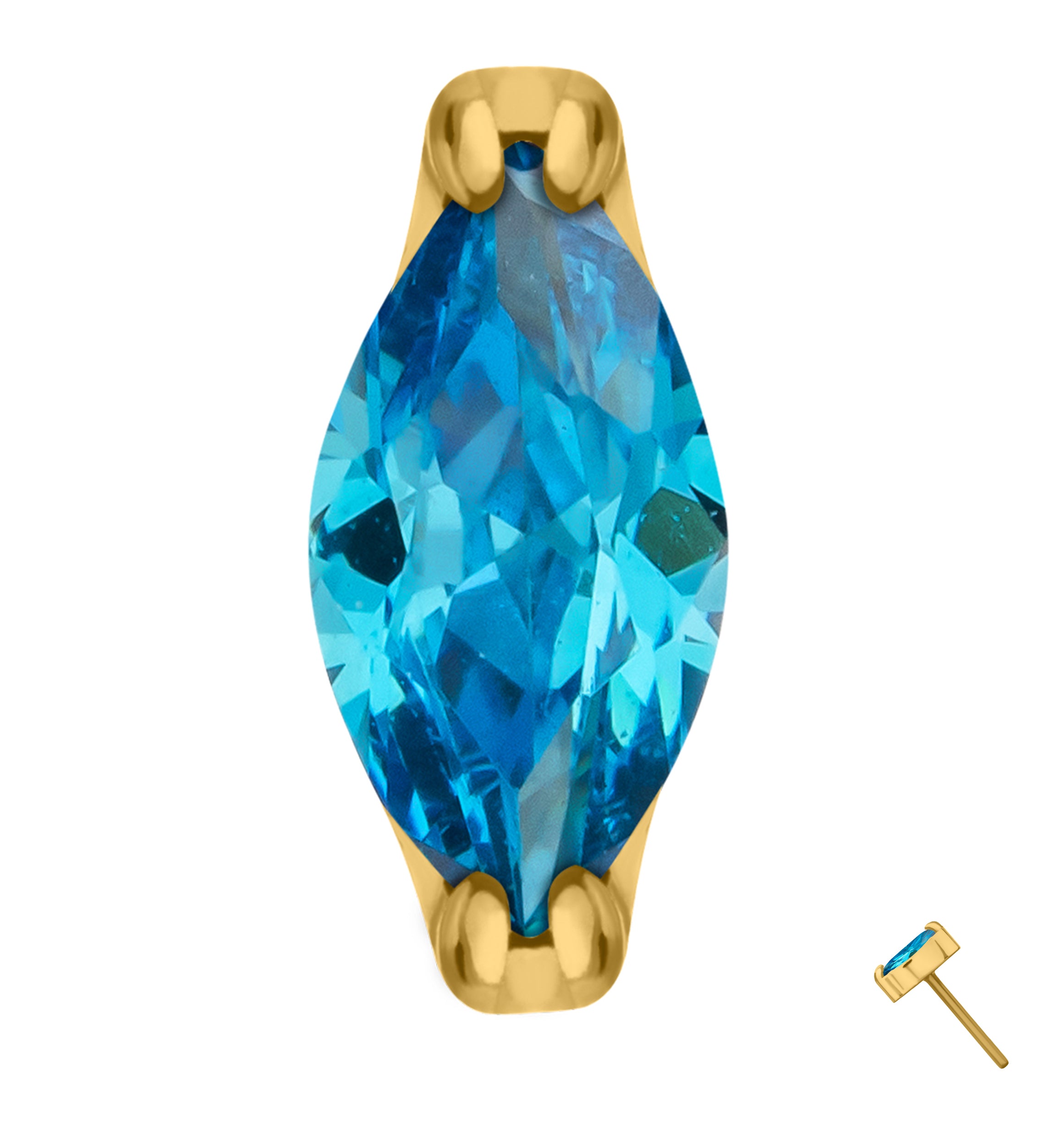 24kt Gold PVD Mini Empress Blue Topaz CZ Threadless Titanium Top
