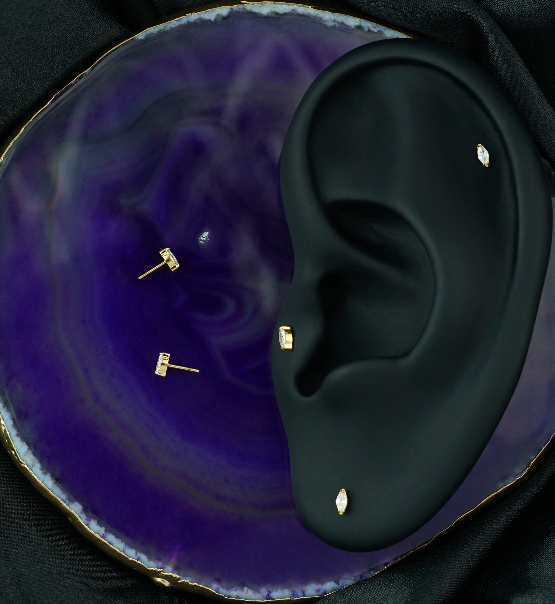 24kt Gold PVD Mini Empress CZ Threadless Titanium Top