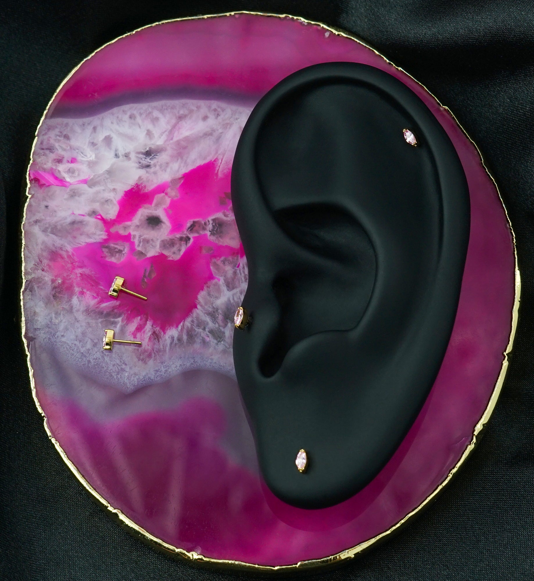 24kt Gold PVD Mini Empress Pink CZ Threadless Titanium Top