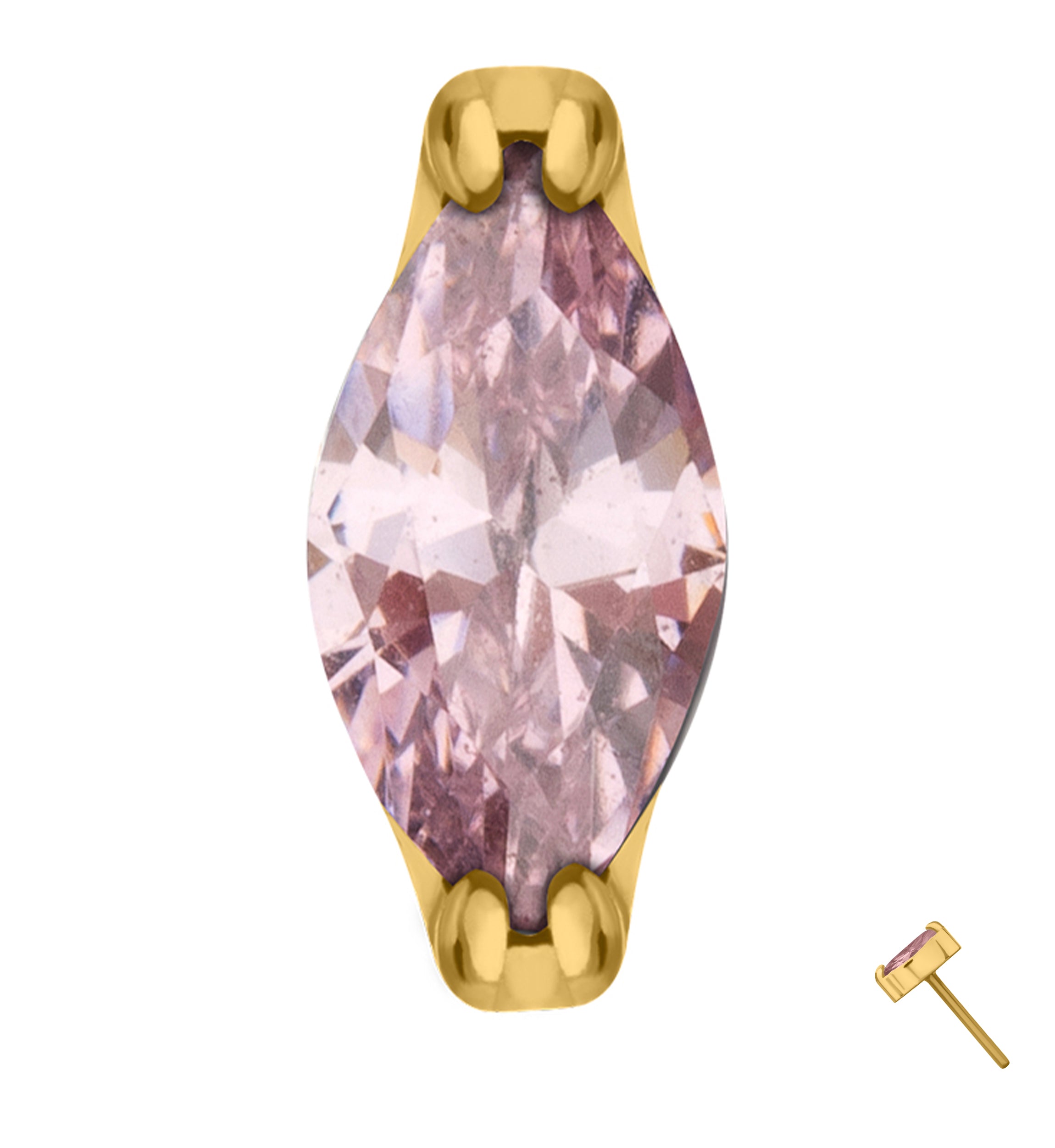 24kt Gold PVD Mini Empress Pink CZ Threadless Titanium Top