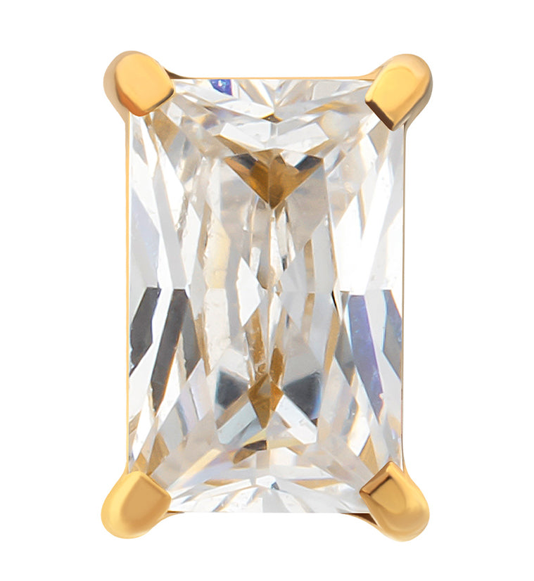 24kt Gold PVD Mini Rectangle Clear CZ Titanium Threadless Top