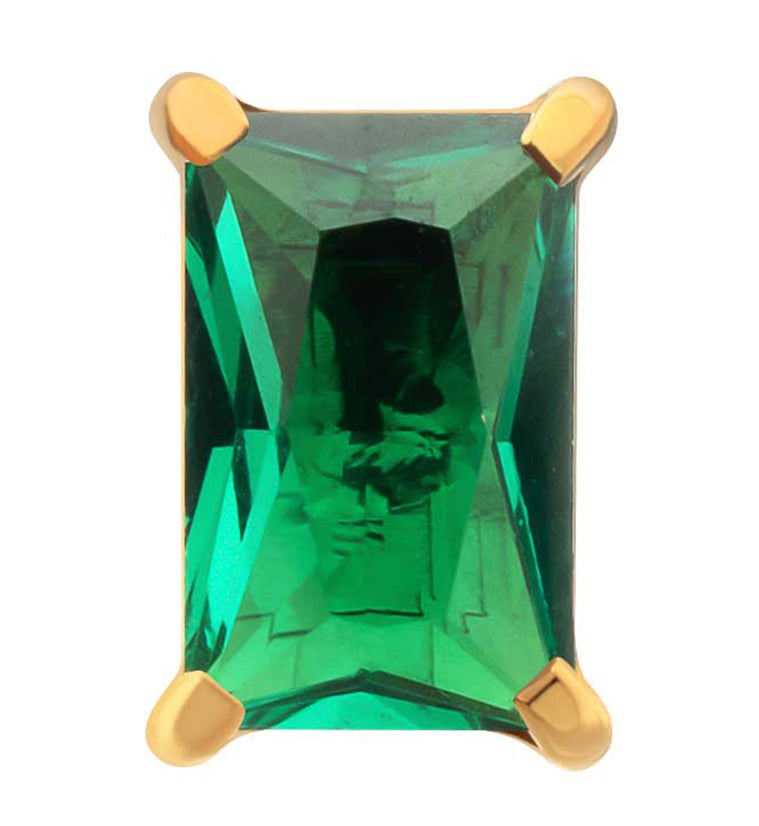 24kt Gold PVD Mini Rectangle Emerald CZ Titanium Threadless Top