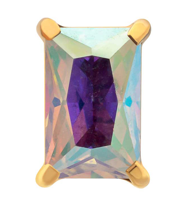 24kt Gold PVD Mini Rectangle Rainbow Aurora CZ Titanium Threadless Top