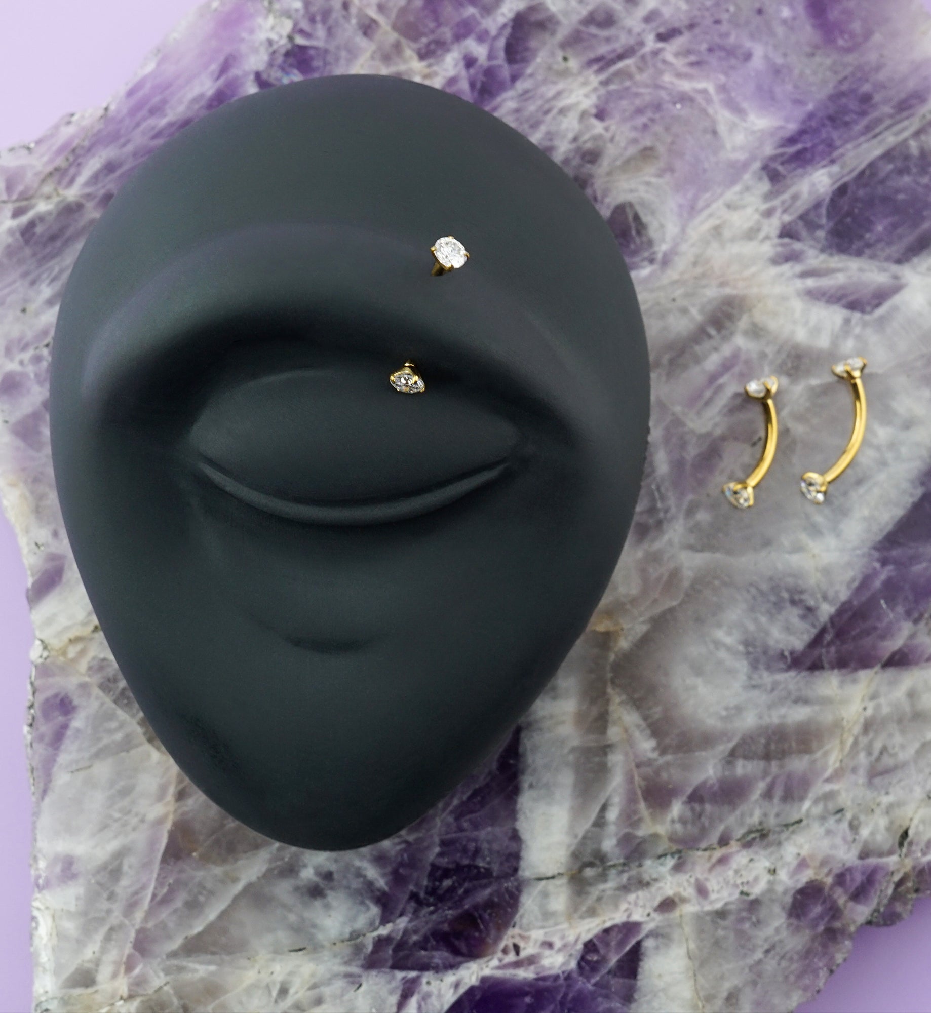 24kt Gold PVD Moissanite Gem Internally Threaded Titanium Curved Barbell