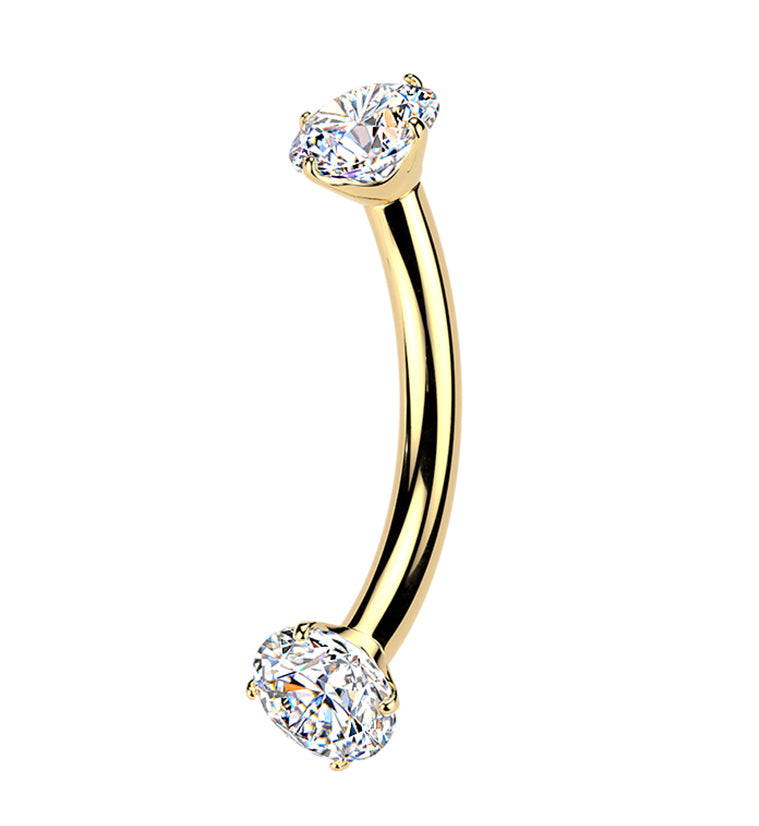 24kt Gold PVD Moissanite Gem Internally Threaded Titanium Curved Barbell