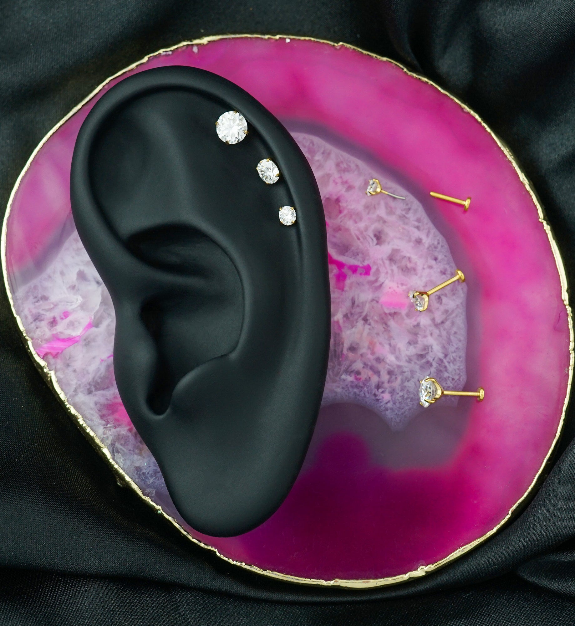 24kt Gold PVD Moissanite Gem Threadless Titanium Stud Earrings