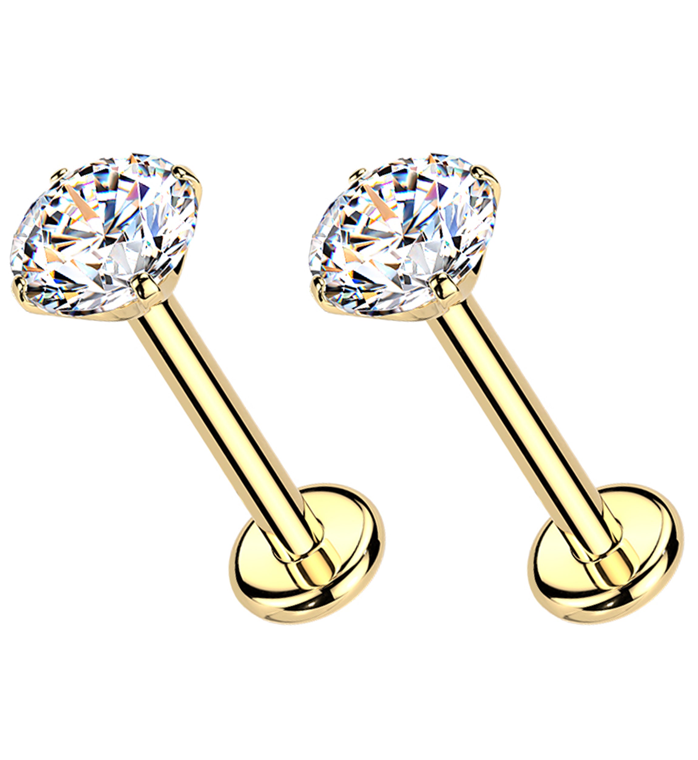 24kt Gold PVD Moissanite Gem Threadless Titanium Stud Earrings