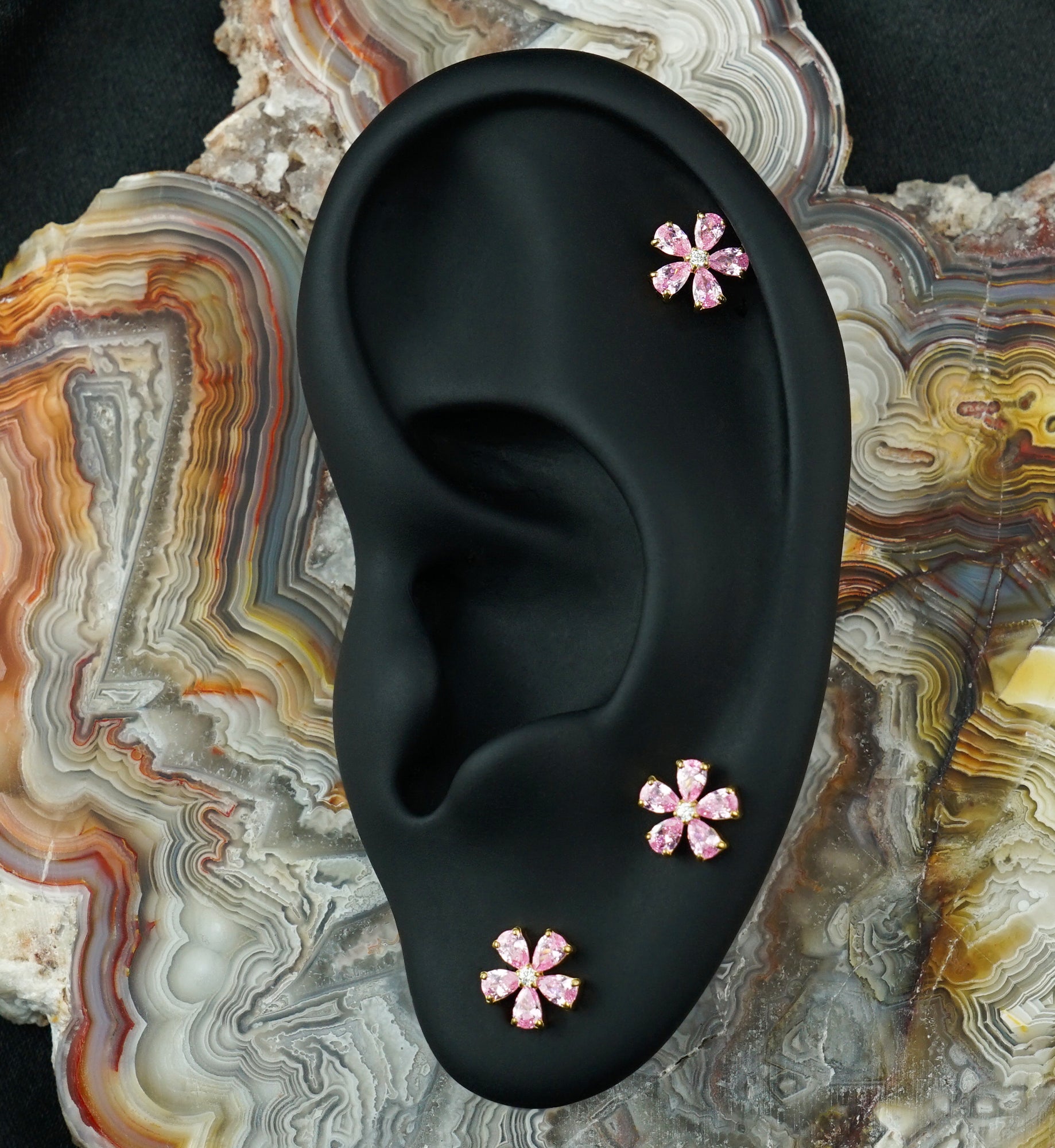 24kt Gold PVD Myosotis Pink CZ Titanium Threadless Top
