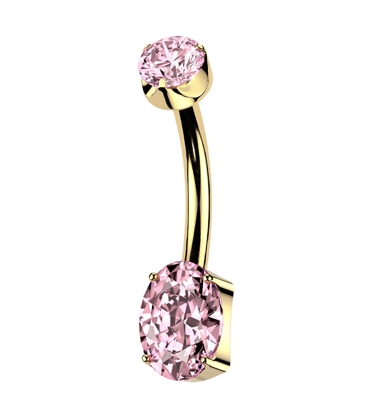 24kt Gold PVD Oval Pink CZ Titanium Internally Threaded Belly Button Ring
