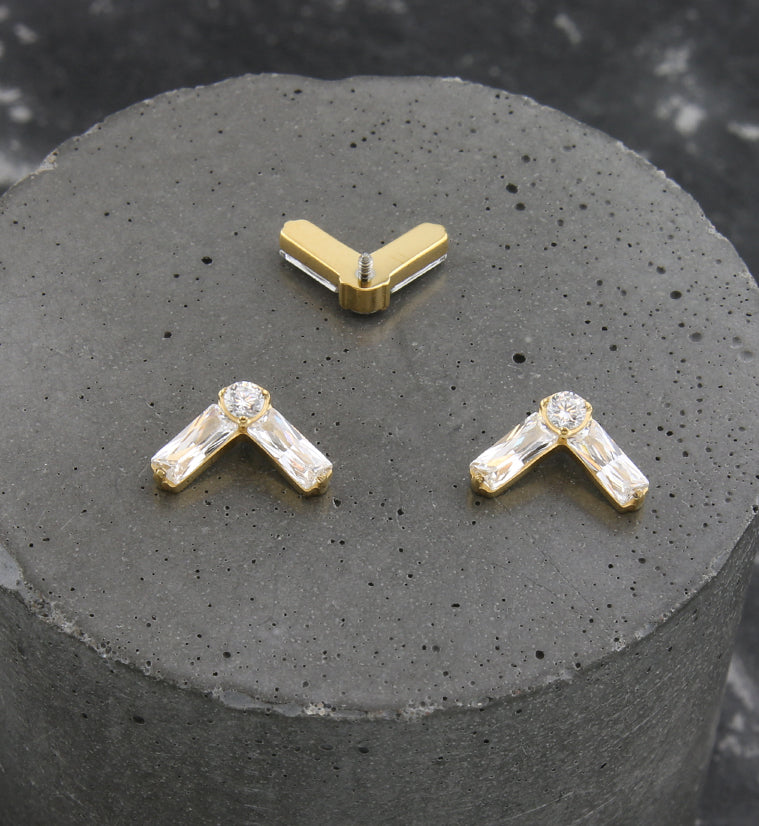 24kt Gold PVD Point Baguette Clear CZ Titanium Internally Threaded Top