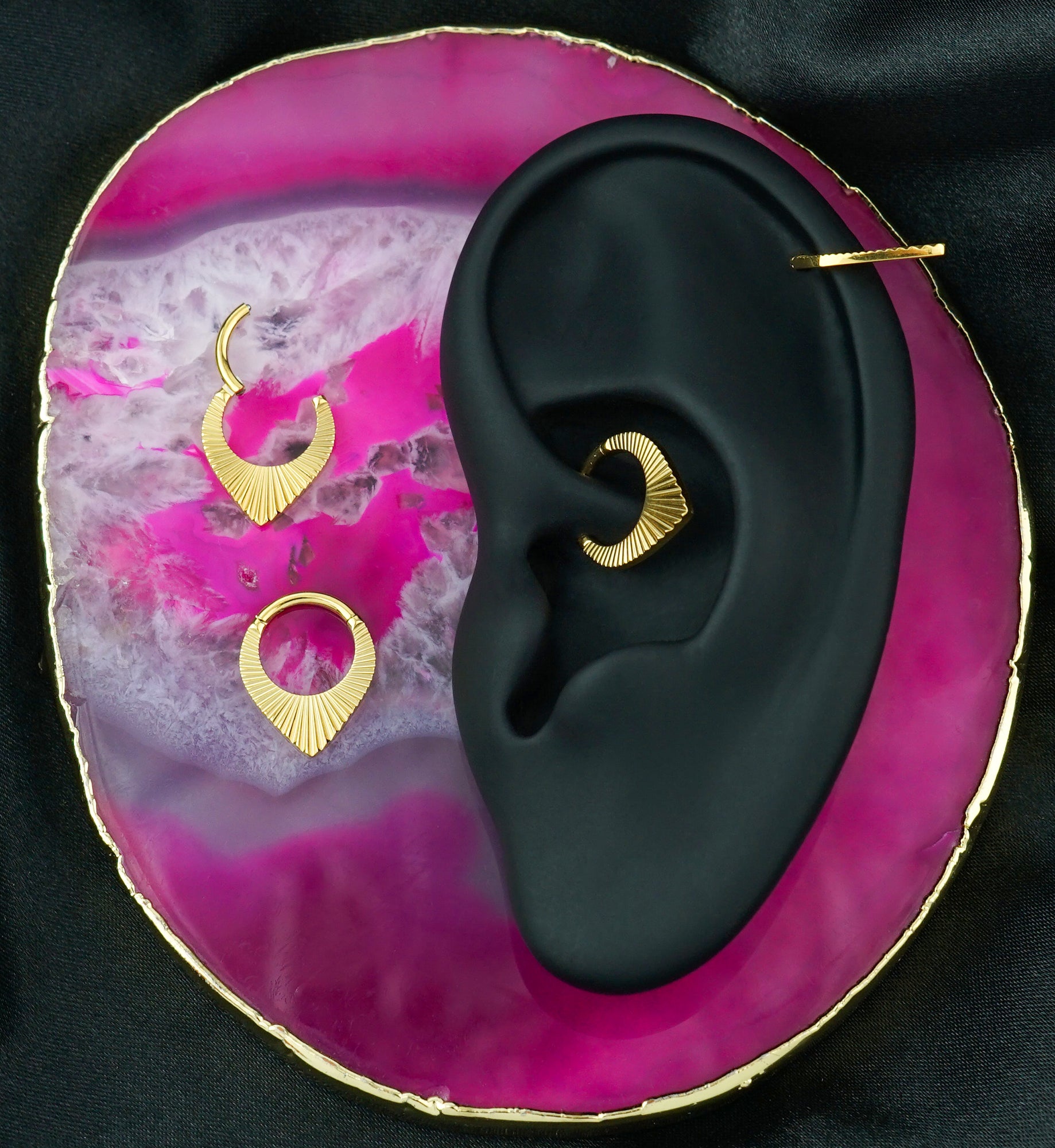 24kt Gold PVD Point Corrugated Hoop Titanium Hinged Segment Ring