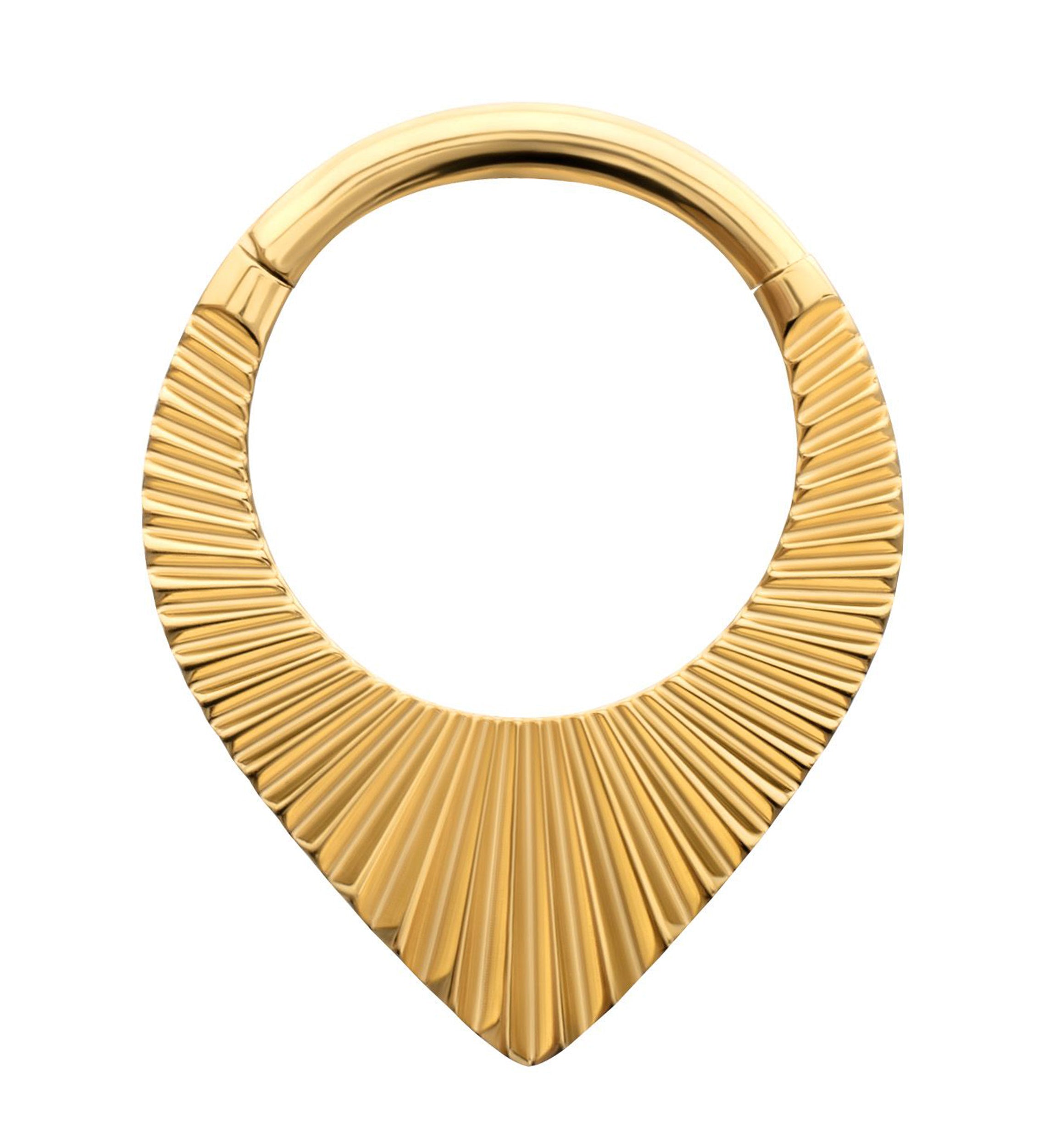 24kt Gold PVD Point Corrugated Hoop Titanium Hinged Segment Ring