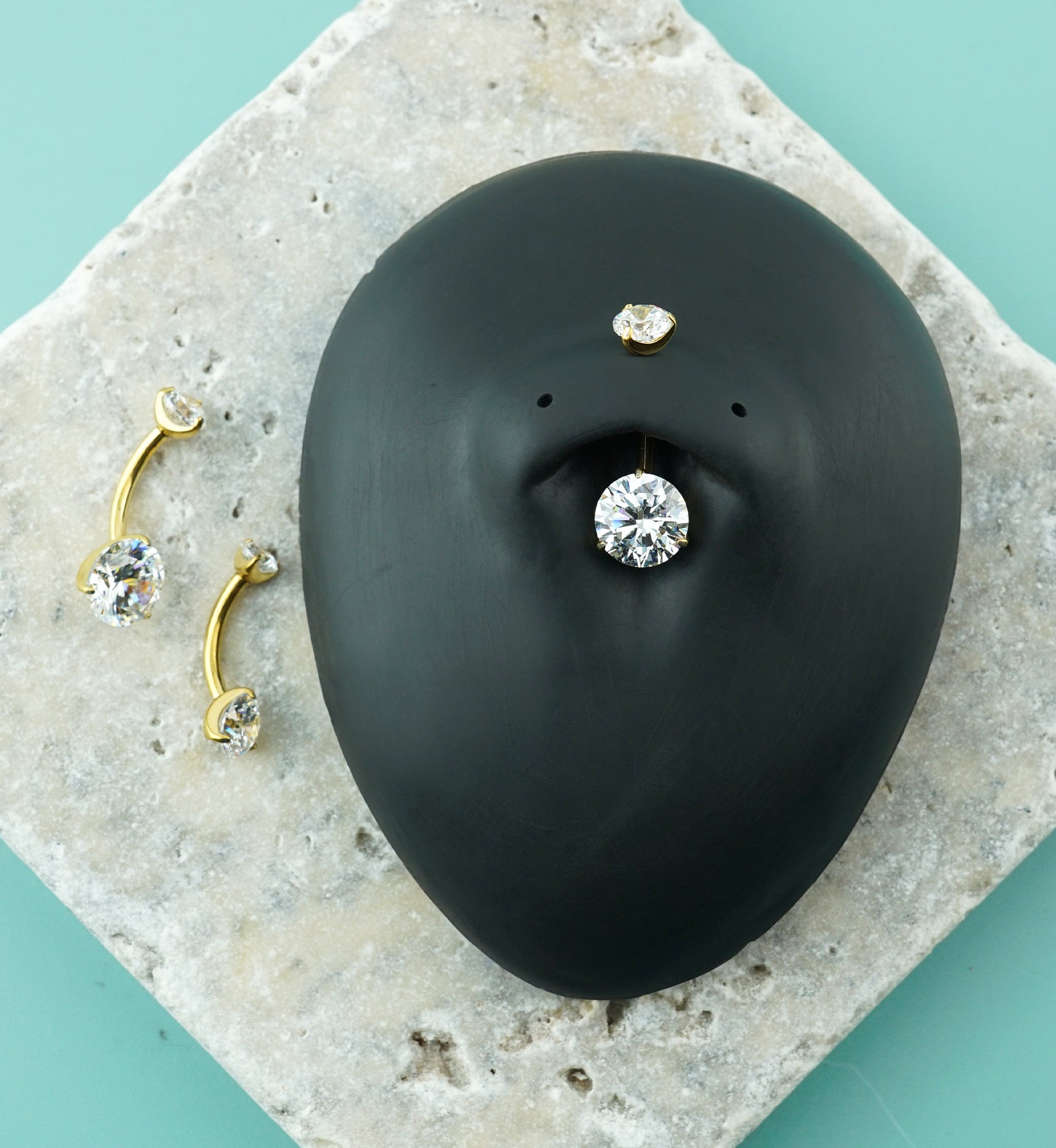24kt Gold PVD Prong Clear CZ Titanium Internally Threaded Belly Button Ring