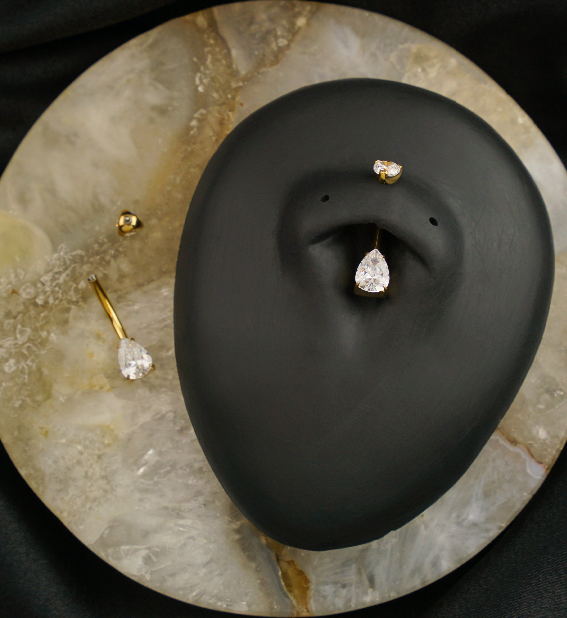 24kt Gold PVD Prong Teardrop Clear CZ Titanium Belly Button Ring