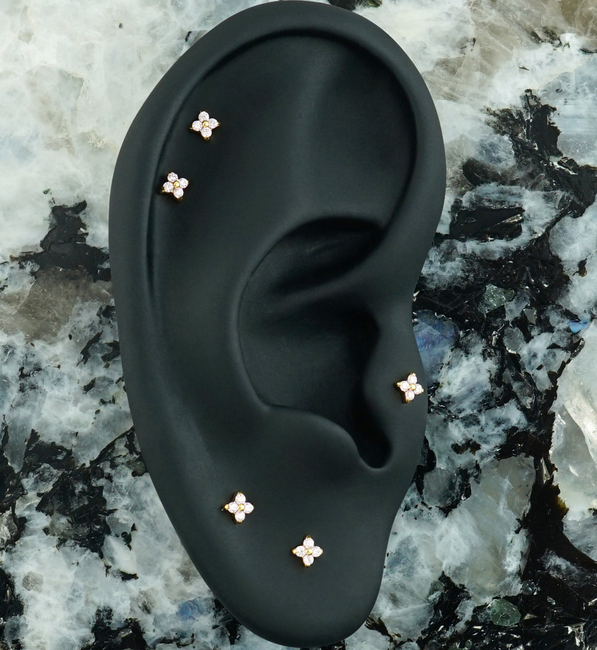 24kt Gold PVD Quarterly Pink CZ Titanium Threadless Top