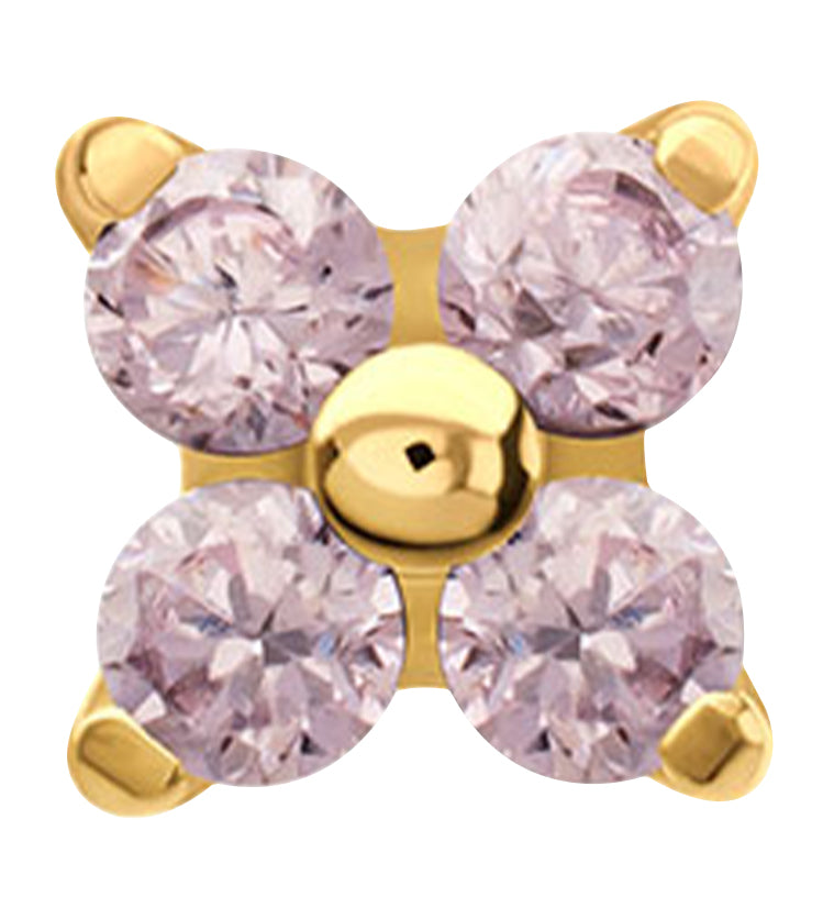 24kt Gold PVD Quarterly Pink CZ Titanium Threadless Top