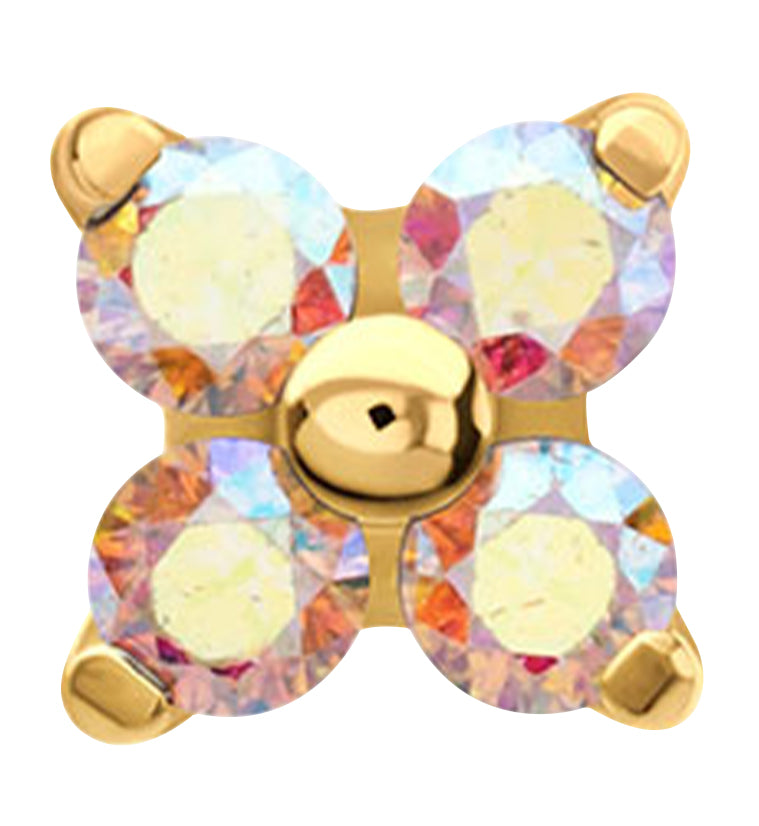 24kt Gold PVD Quarterly Rainbow Aurora CZ Titanium Threadless Top