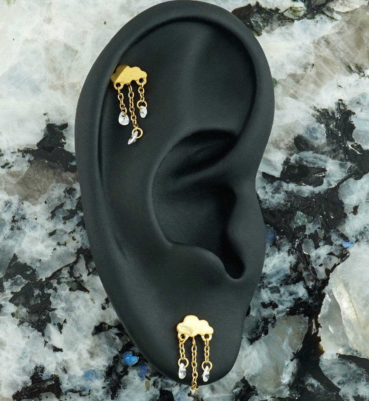 24kt Gold PVD Rainy Day CZ Dangle Titanium Threadless Top