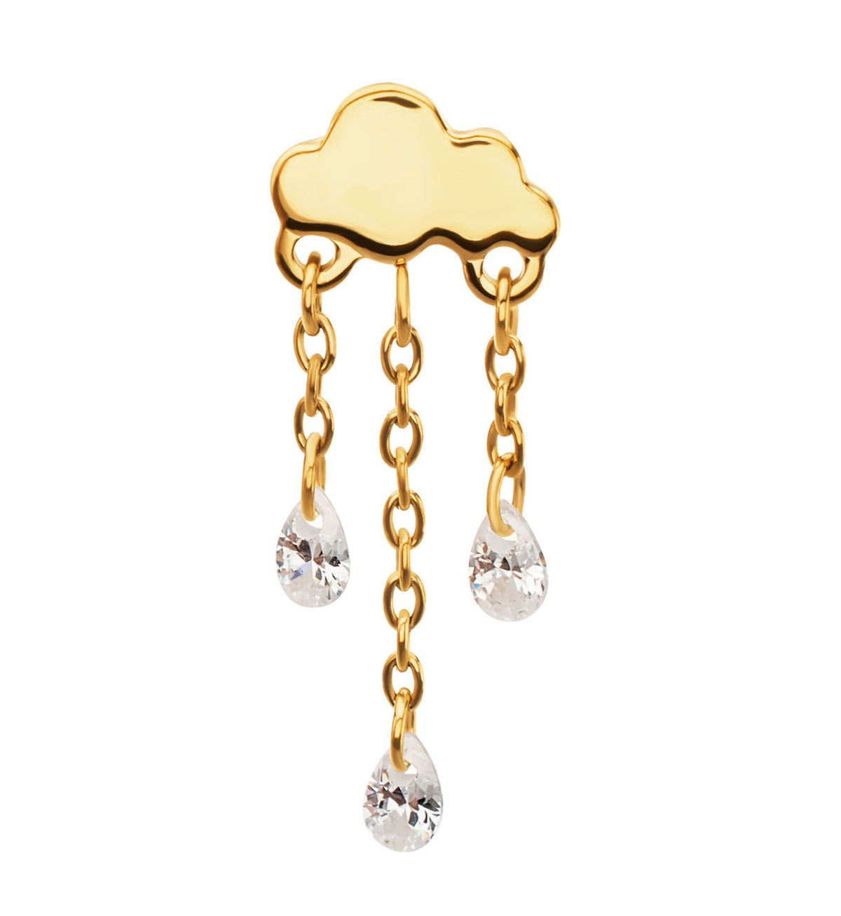 24kt Gold PVD Rainy Day CZ Dangle Titanium Threadless Top