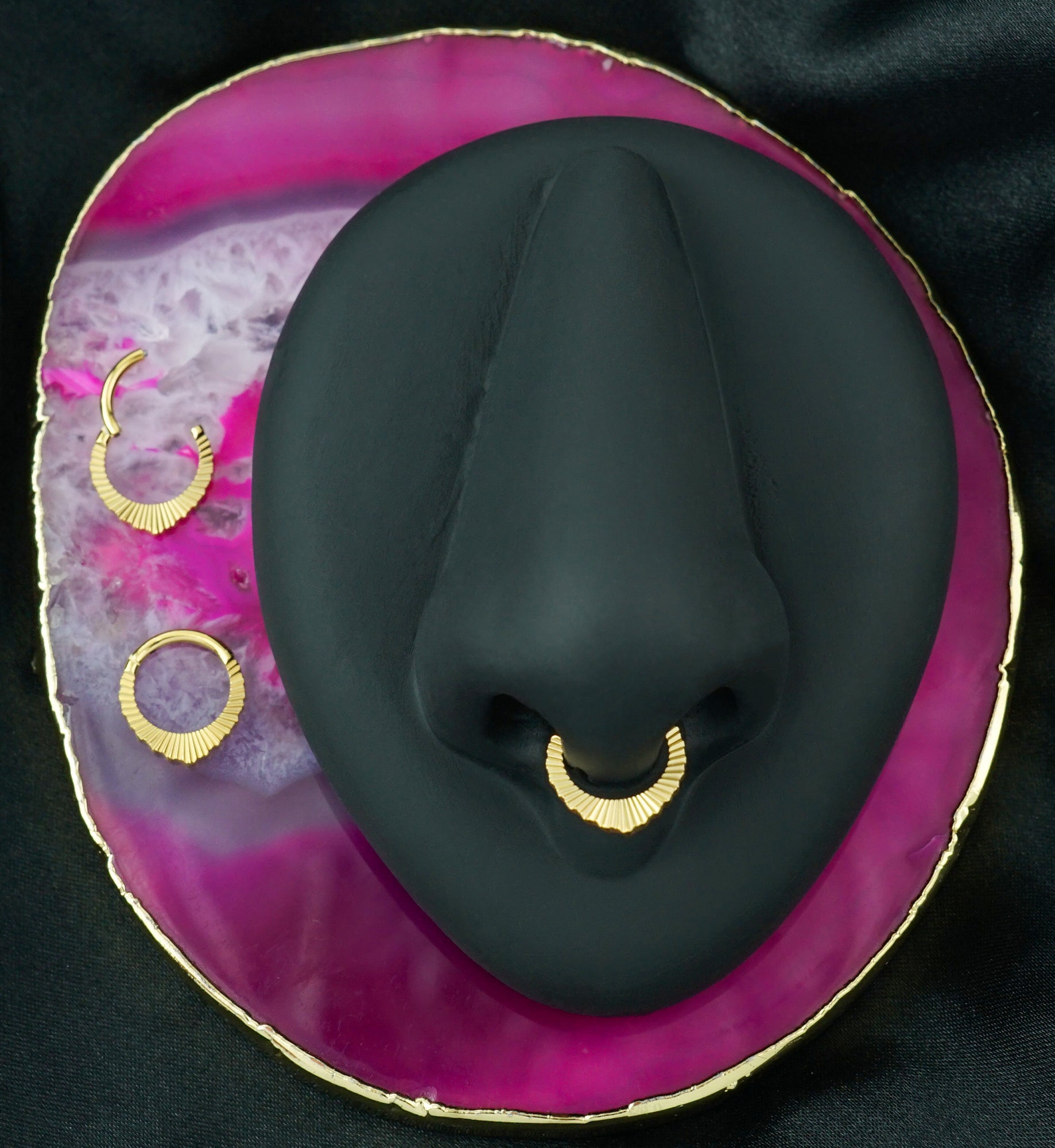 24kt Gold PVD Scalloped Point Corrugated Hoop Titanium Hinged Segment Ring