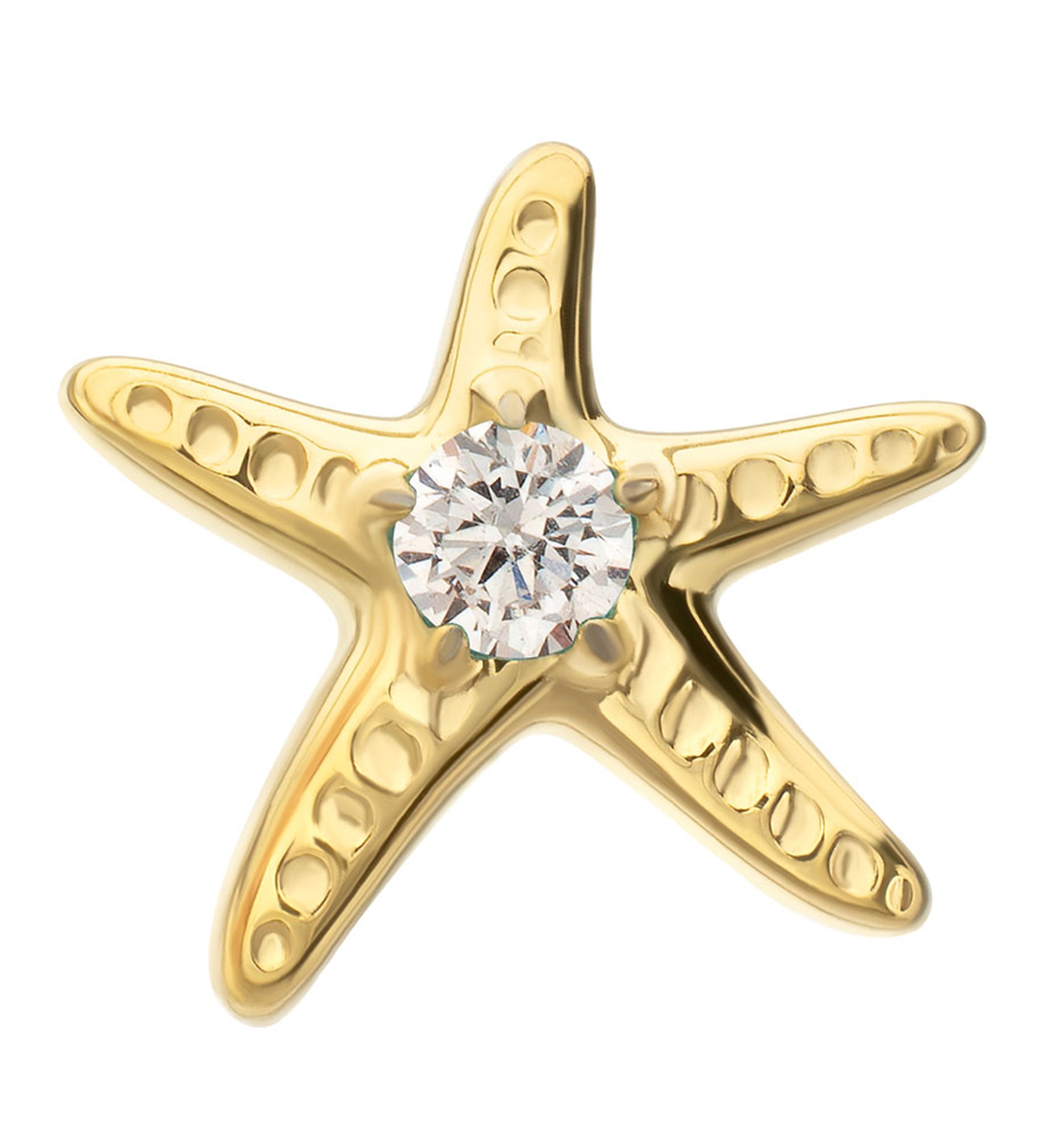 24kt Gold PVD Sea Star Clear CZ Titanium Threadless Top