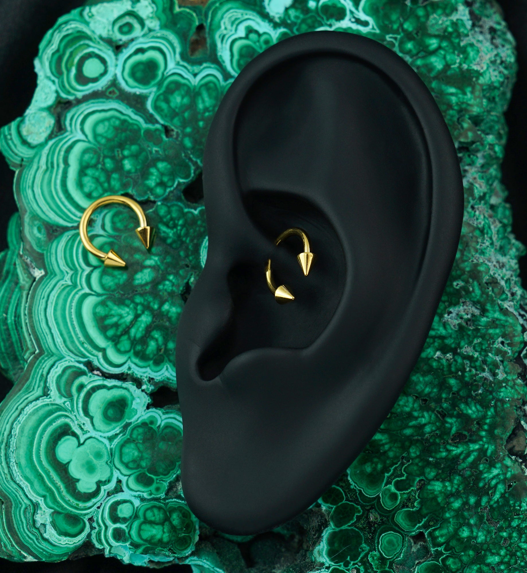 24kt Gold PVD Spike Internally Threaded Titanium Circular Barbell