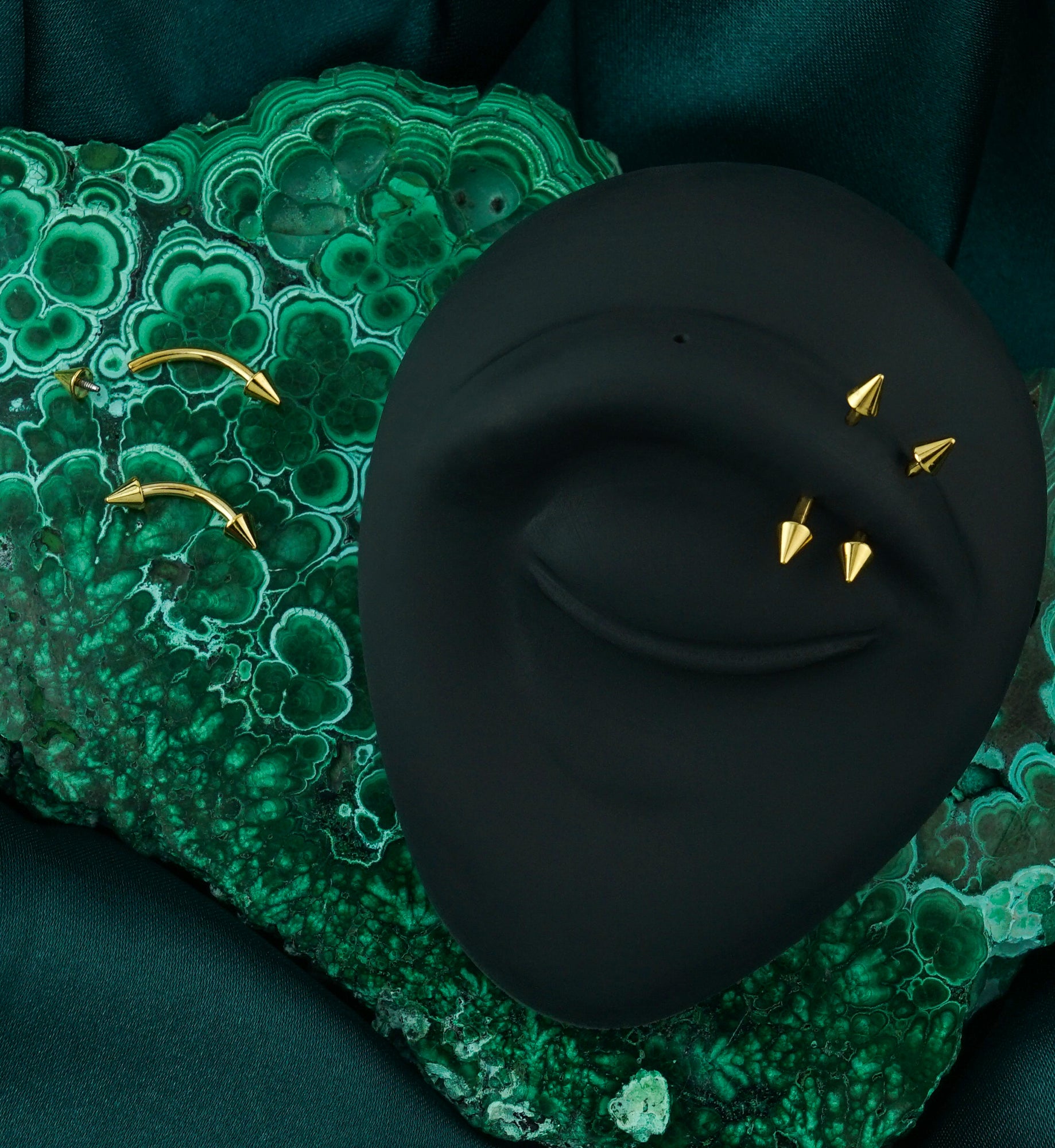 24kt Gold PVD Spiked Internally Threaded Titanium Curved Barbell