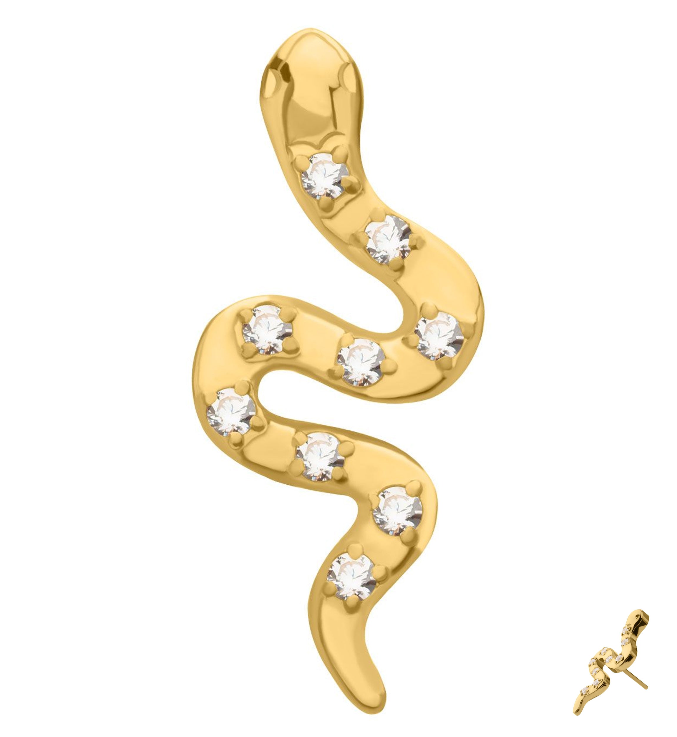 24kt Gold PVD Spotted Snake Clear CZ Titanium Threadless Top