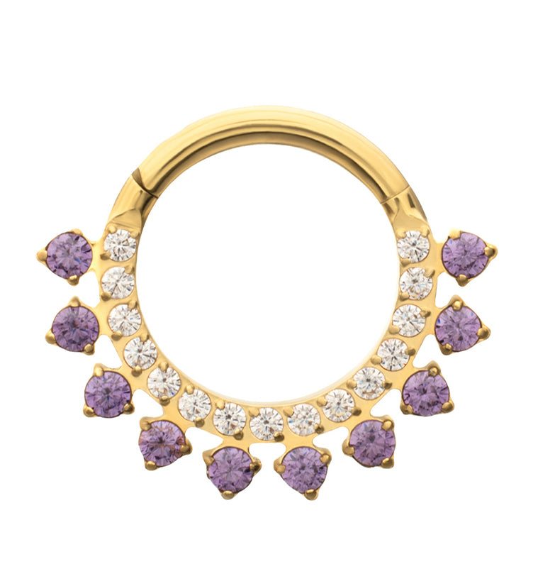24kt Gold PVD Stonepath Amethyst CZ Titanium Hinged Segment Ring