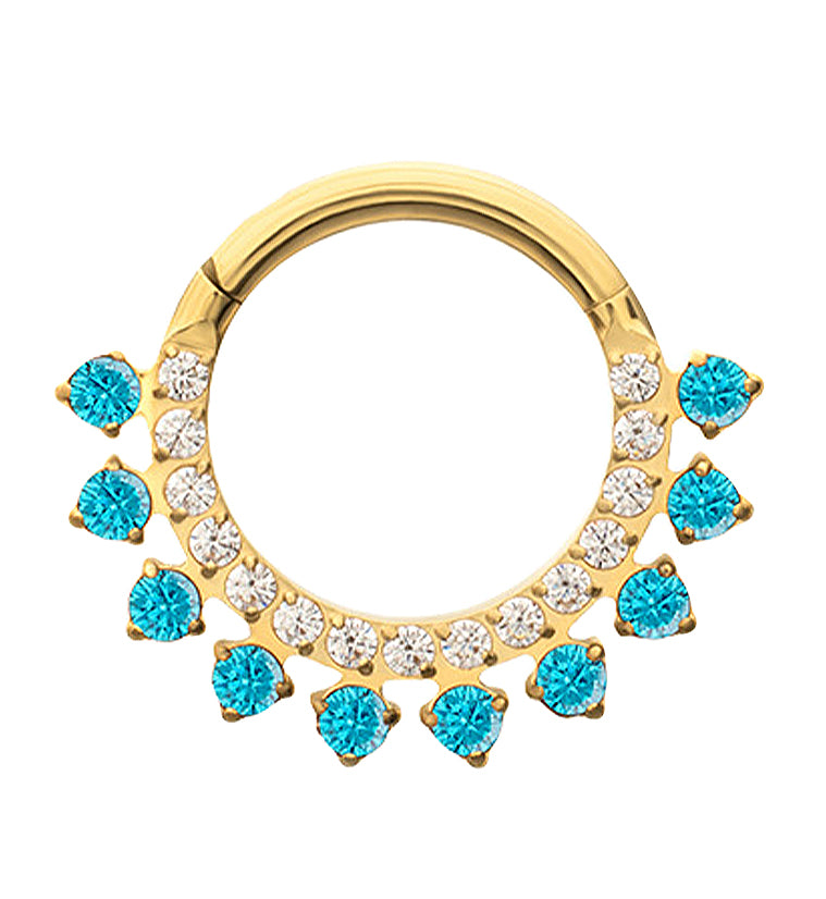 24kt Gold PVD Stonepath Blue Topaz CZ Titanium Hinged Segment Ring