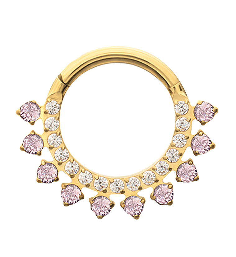 24kt Gold PVD Stonepath Pink CZ Titanium Hinged Segment Ring