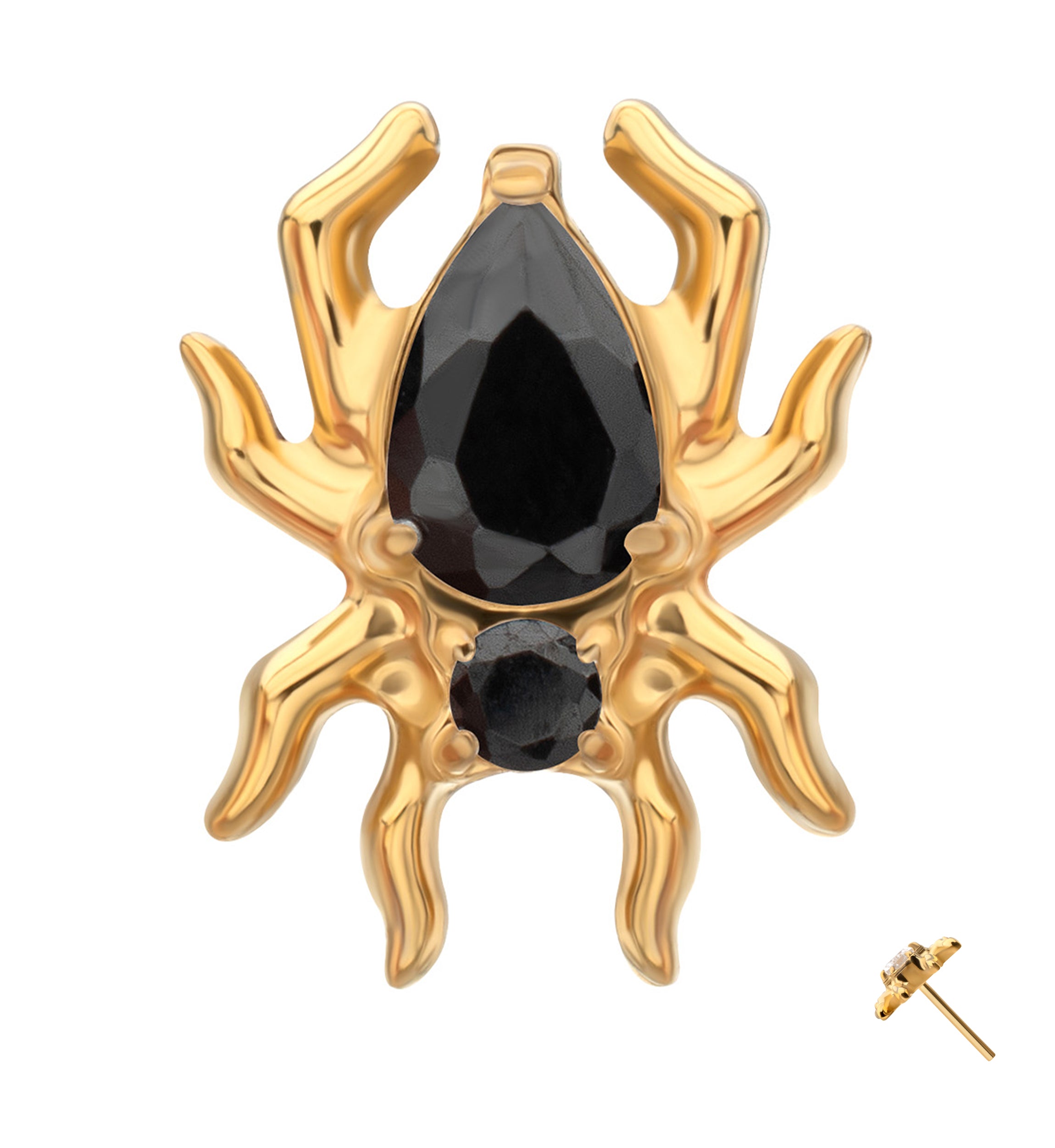 24kt Gold PVD Tarantula Black CZ Titanium Threadless Top