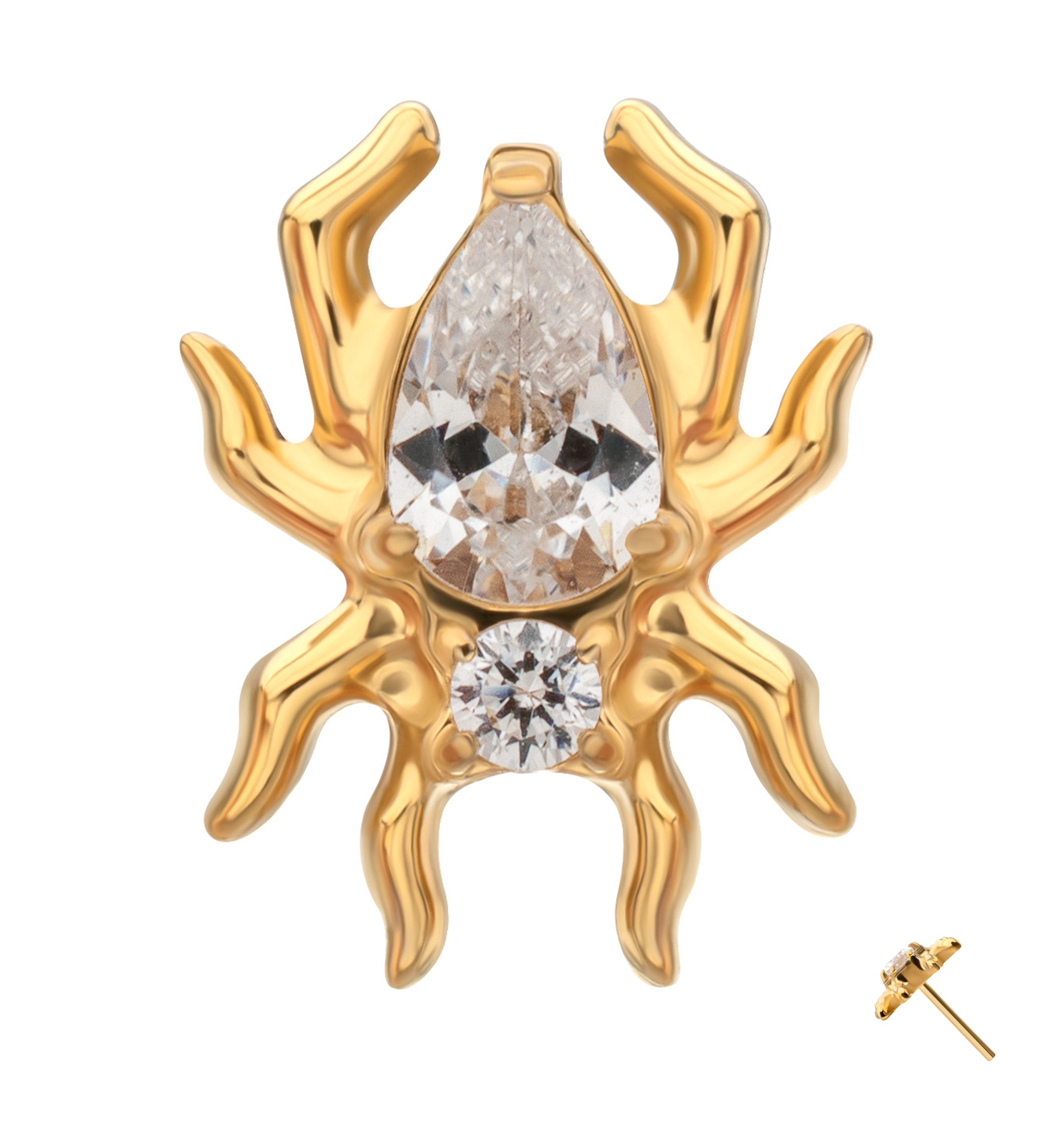 24kt Gold PVD Tarantula Clear CZ Titanium Threadless Top