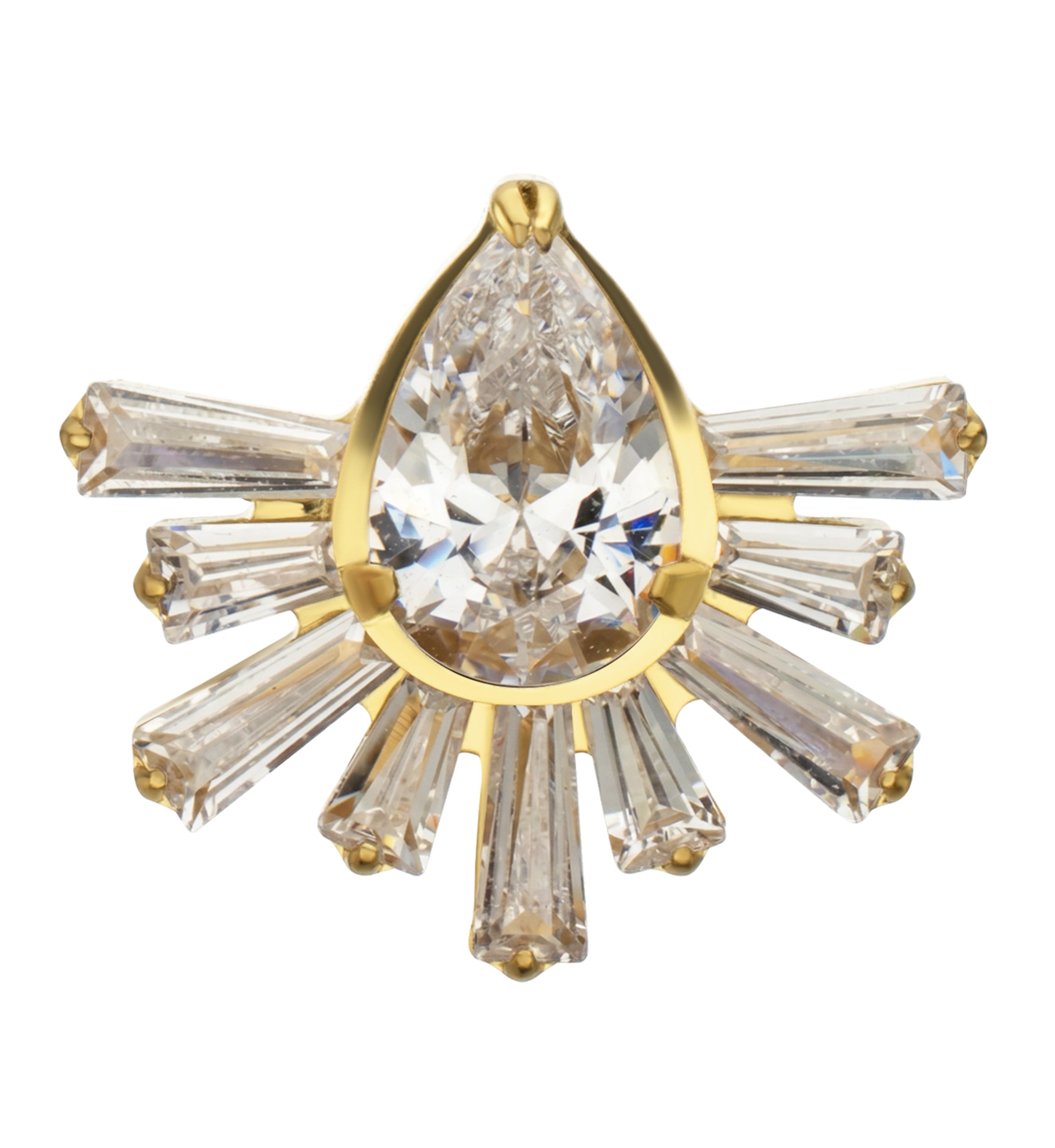 24kt Gold PVD Teardrop Burst CZ Titanium Threadless Top
