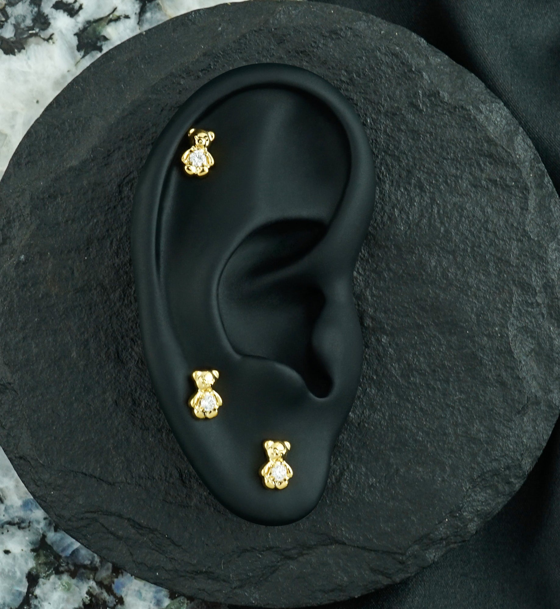 24kt Gold PVD Teddy Bear Clear CZ Titanium Threadless Top