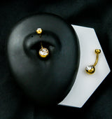 24kt Gold PVD Titanium Double Bezel CZ Belly Button Ring