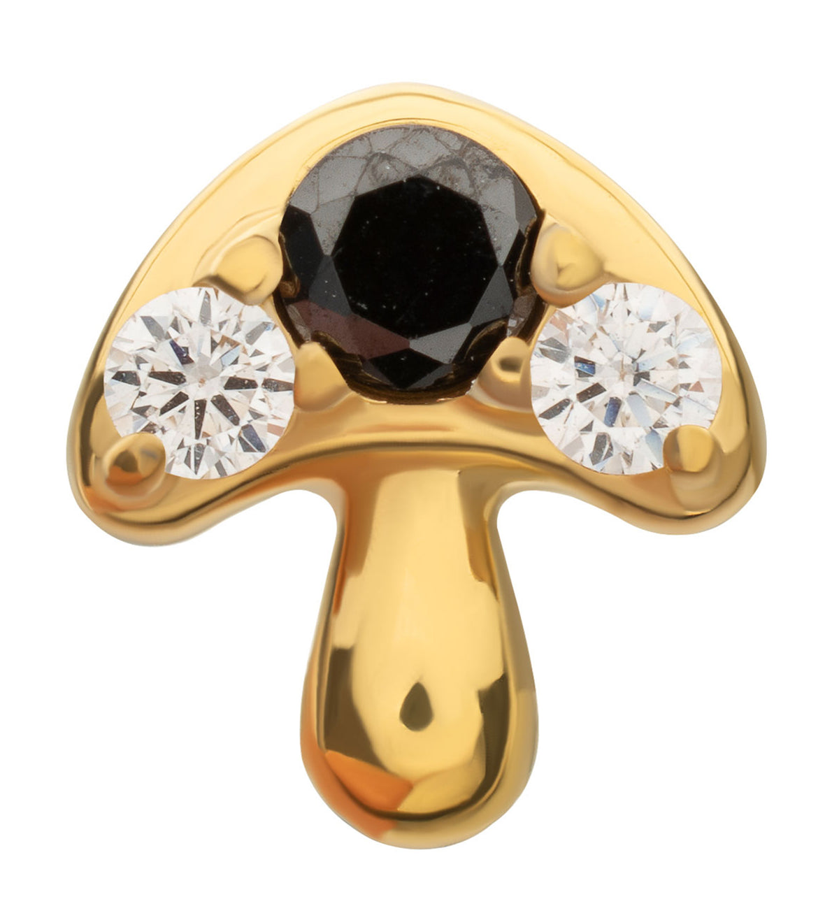 24kt Gold PVD Toadstool Black CZ Titanium Threadless Top