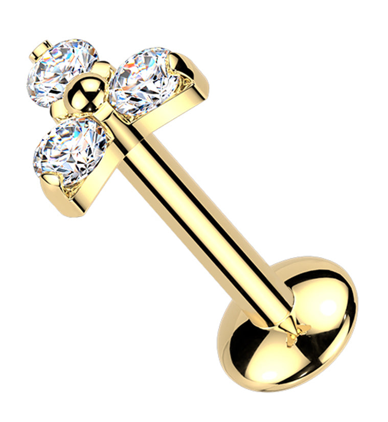 24kt Gold PVD Triad Moissanite Gem Titanium Threadless Labret
