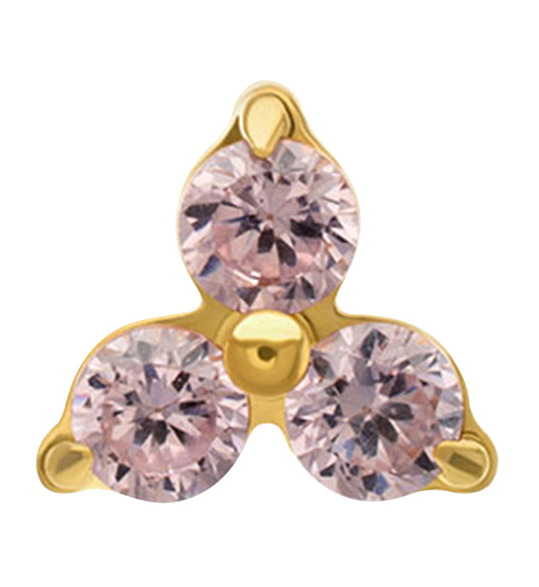 24kt Gold PVD Trine Pink CZ Titanium Threadless Top by Urban Body Jewelry