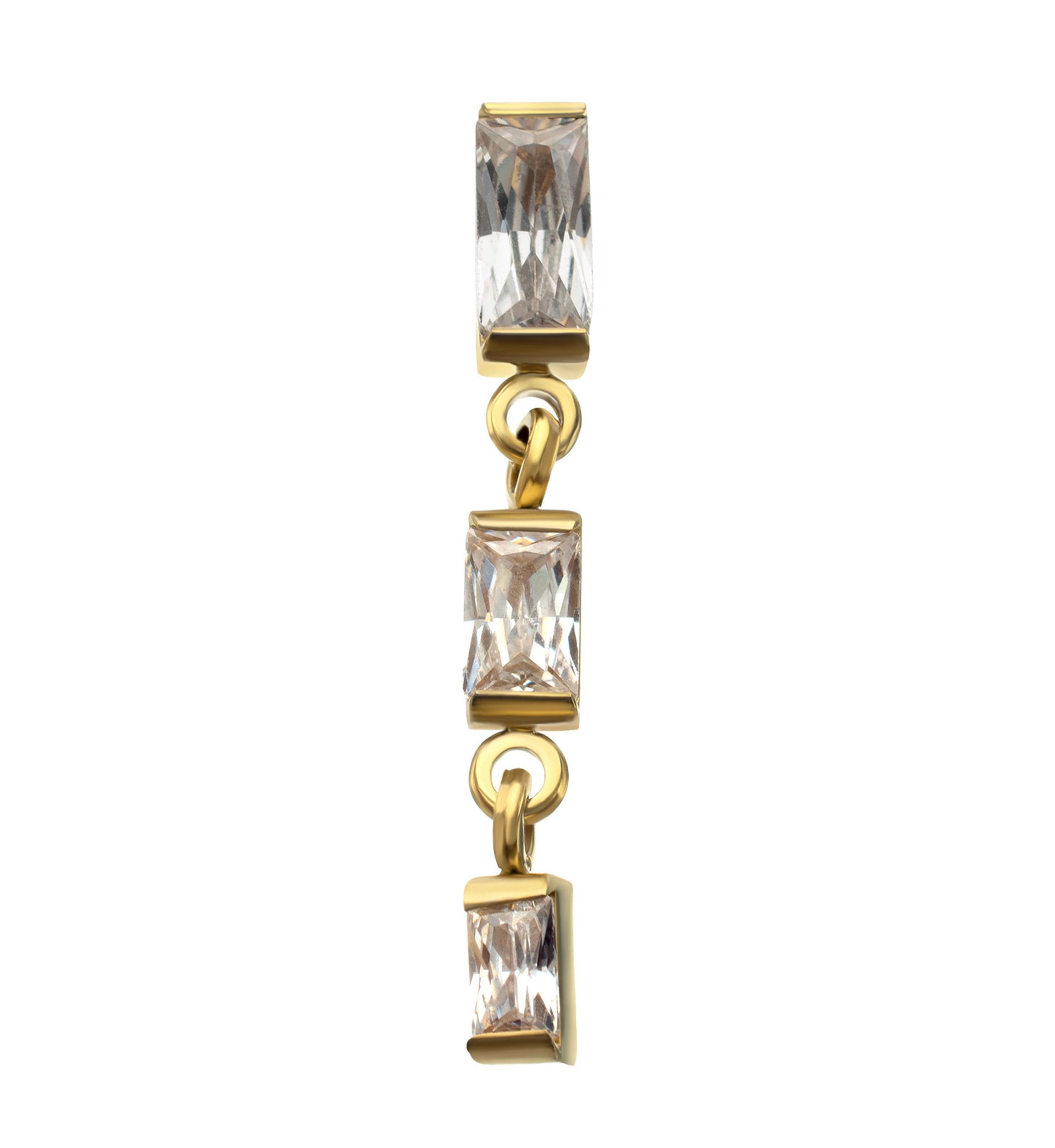 24kt Gold PVD Triple Baguette CZ Dangle Titanium Threadless Top