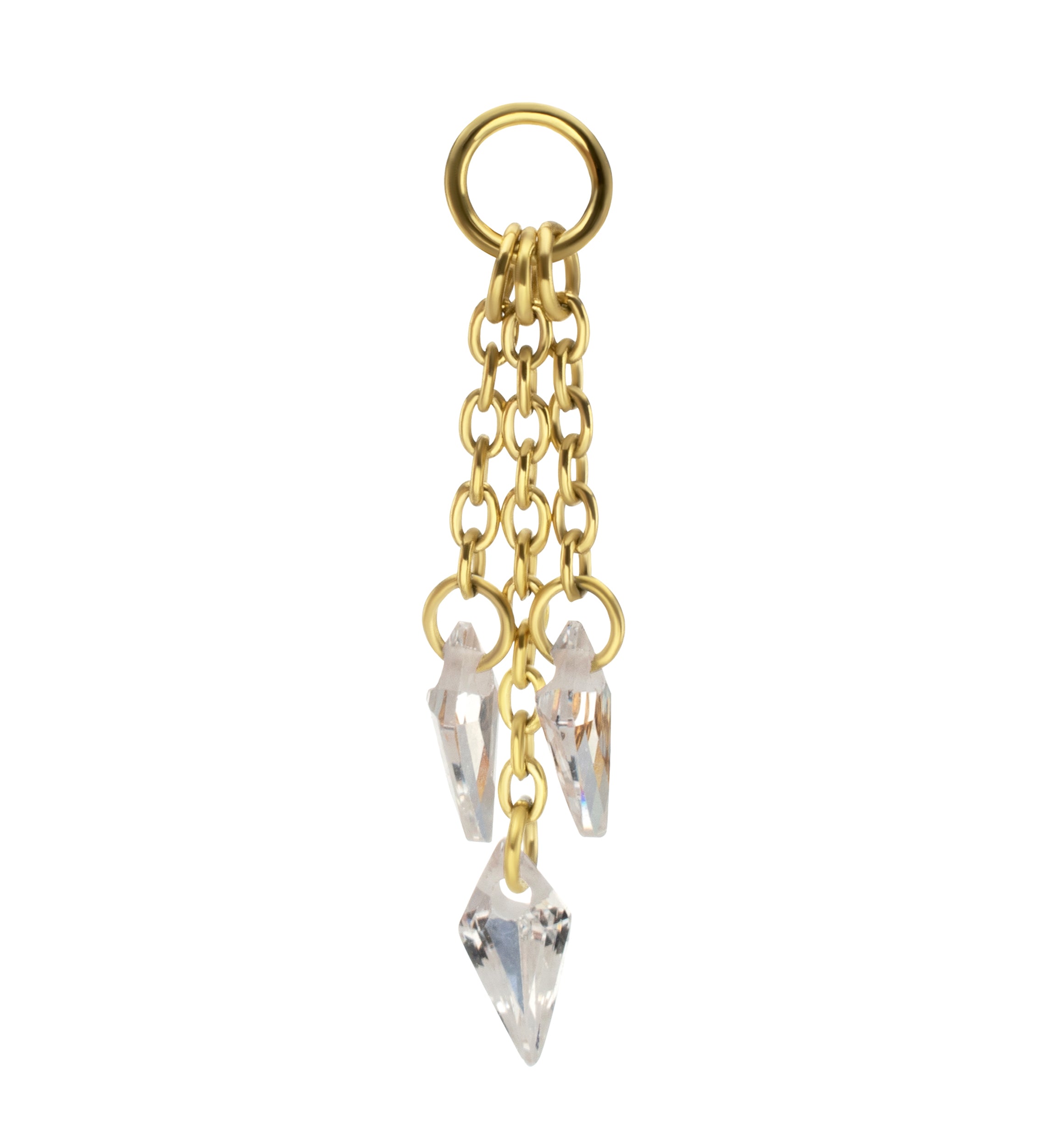 24kt Gold PVD Triple Dart CZ Dangle Chain Titanium Charm