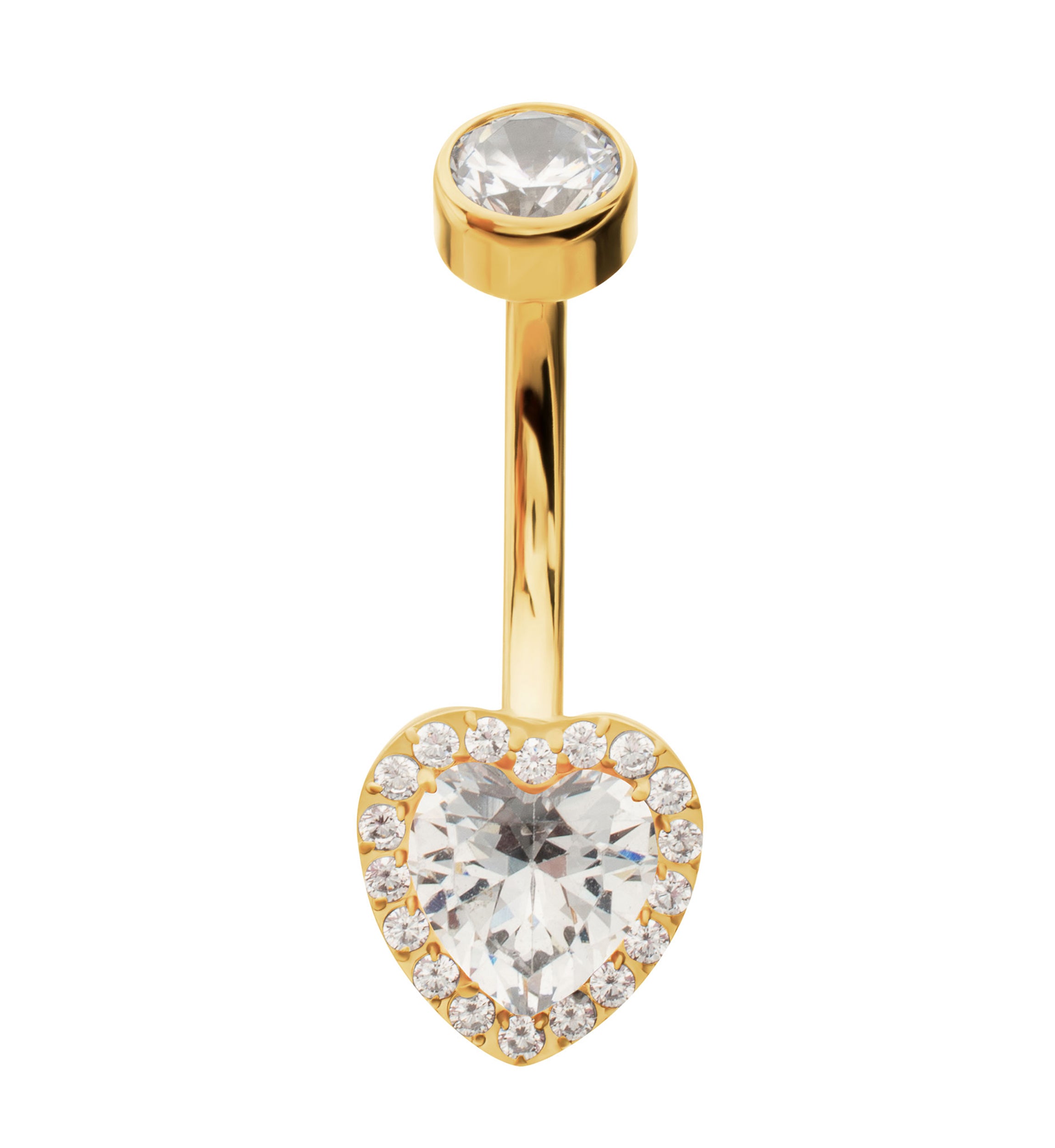 24kt Gold PVD Valentine Heart Clear CZ Titanium Internally Threaded Belly Button Ring