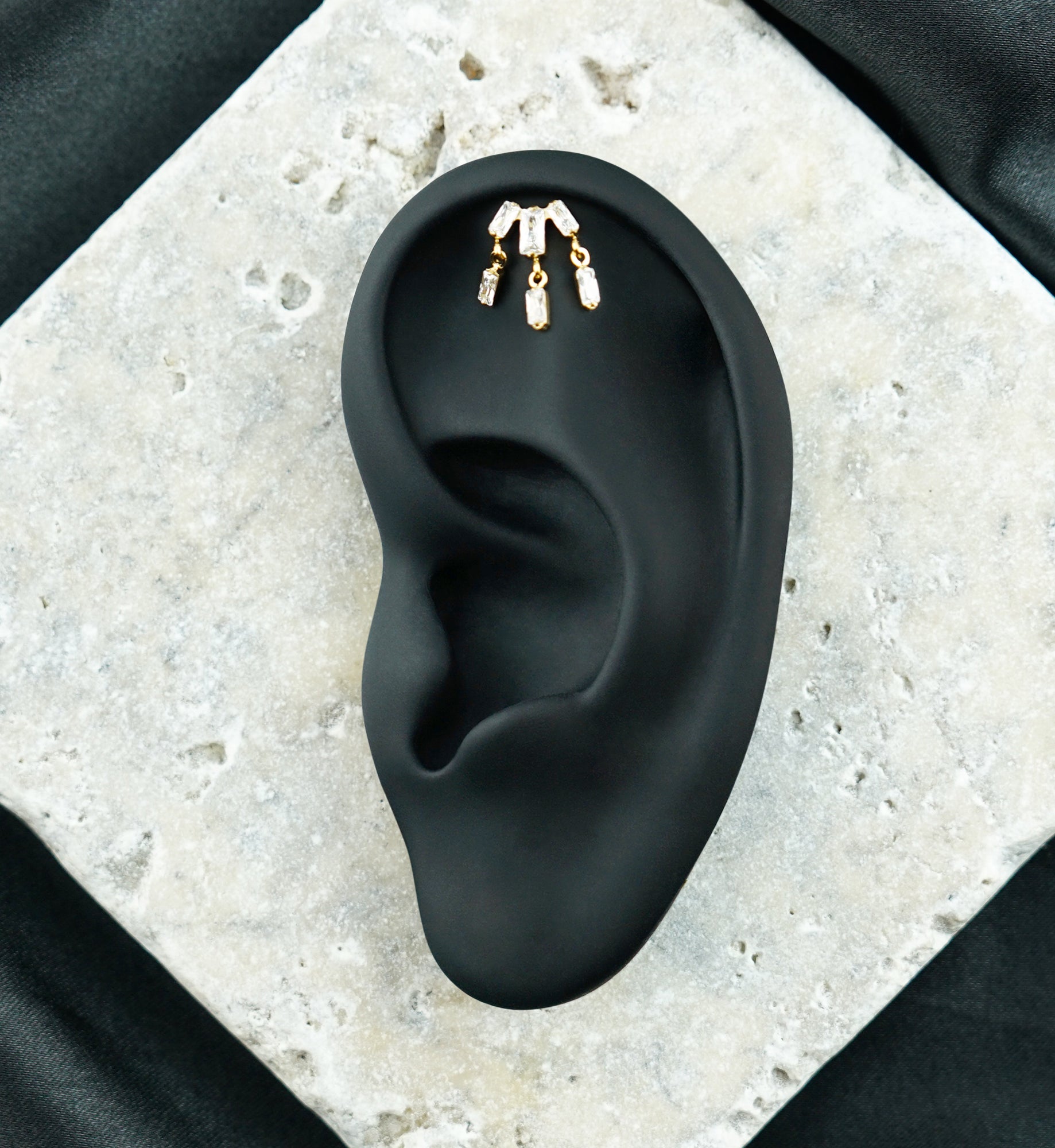 24kt Gold PVD Waterfall CZ Dangle Titanium Threadless Top